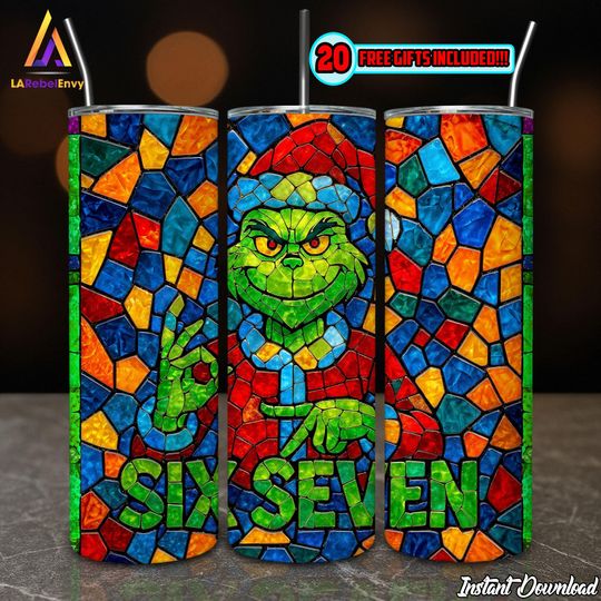 Discover Six Seven 6 7 Meme Funny Christmas 20 oz Skinny Tumbler Sublimation Design  , Merry Christmas  , Green Monster Clipart