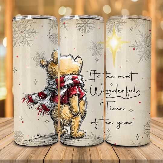 Discover It's the Most Wonderful Time of the Year Tumbler Wrap, Bear & Friends Xmas, Cartoon Christmas 20oz Skinny Tumbler, Holiday Animals Tumbler
