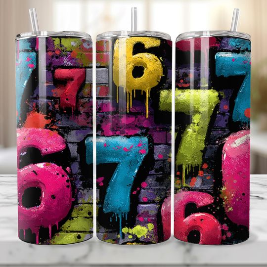 Discover Neon Graffiti 6 7 Meme Tumbler Wrap, Electric Street Art Seamless Pattern, 20 oz Skinny Sublimation, Vibrant  Punk Style, Christmas