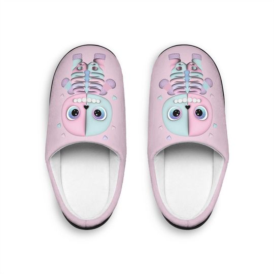 Discover Pastel Skeleton Print Slippers: Cozy Flannel Fleece House Shoes