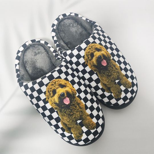 Discover Custom Pets Photo Slippers Personalized Image Gifts with Grid Background Christmas Gifts