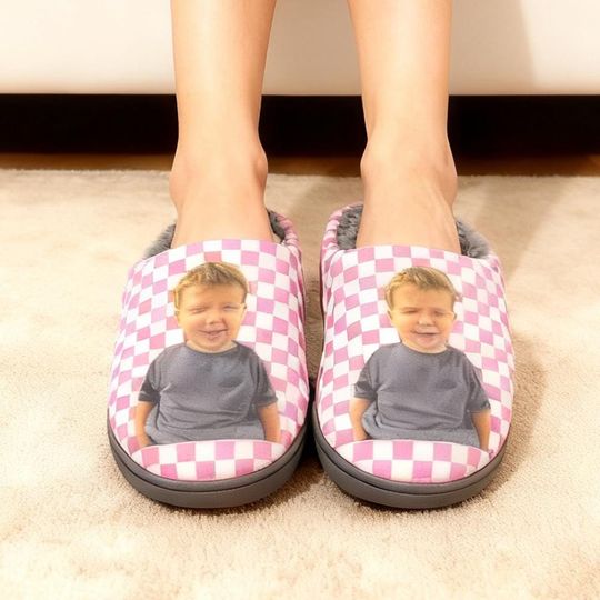 Discover Personalized Photo Plaid Slippers Custom People or Family Picture Gift for Christmas