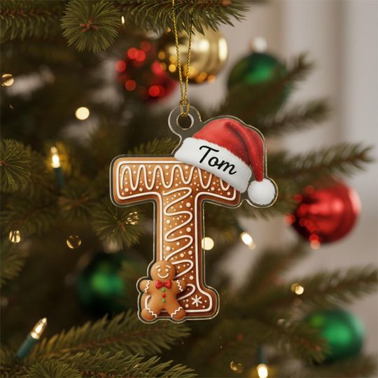 Discover Personalized Gingerbread Letter Ornament, Custom Initial Christmas Decor, Family Name Stocking Tag