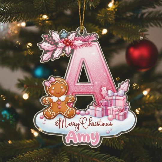 Discover Personalized Christmas Acrylic Ornament with Name and Initial, Baby Girl Keepsake, Pink Gifts & Cute Character 2025