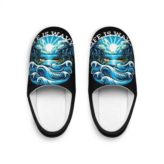 Discover Life Is Wavy Men's Indoor Slippers #LIW1
