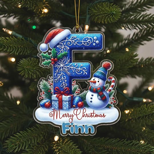 Personalized Christmas Acrylic Ornament with Snowman & Gifts, Custom Name and Initial Keepsake for Kids 2025