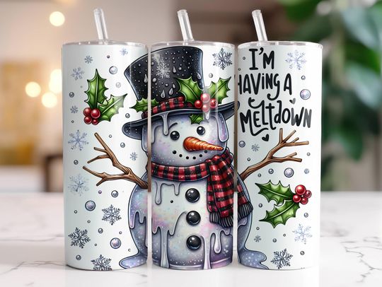 Discover Snowman Tumbler Wrap 20 oz Skinny Tumbler Sublimation Holiday Design Instant Digital Download, Funny Christmas I'm Having A Meltdown PNG