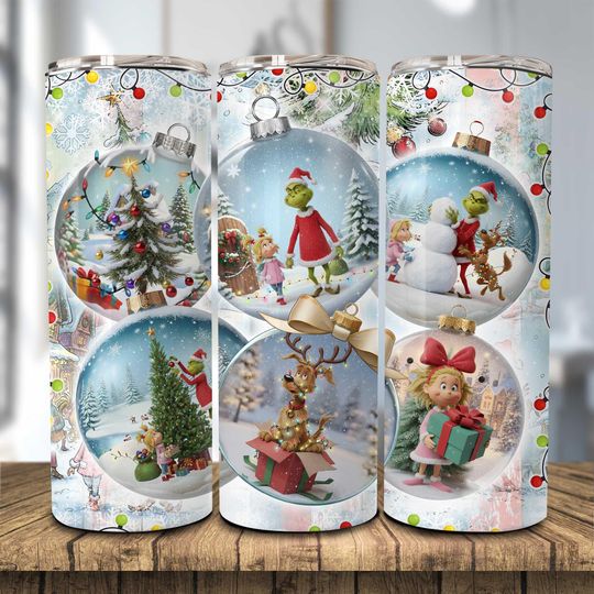 Discover Christmas Green Guy 20oz Tumbler Wrap Png, Family Comedy Coffee Tumbler, 90s Characters Xmas, Preppy Christmas Movie 20 oz Skinny Tumbler