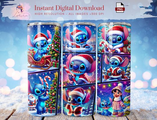 Discover Christmas Cartoon Sti-tch 20oz Tumbler Wrap, blue Character Skinny Tumbler Wrap, Kids Tumbler, Christmas Trendy Design, Digital,Sublimation