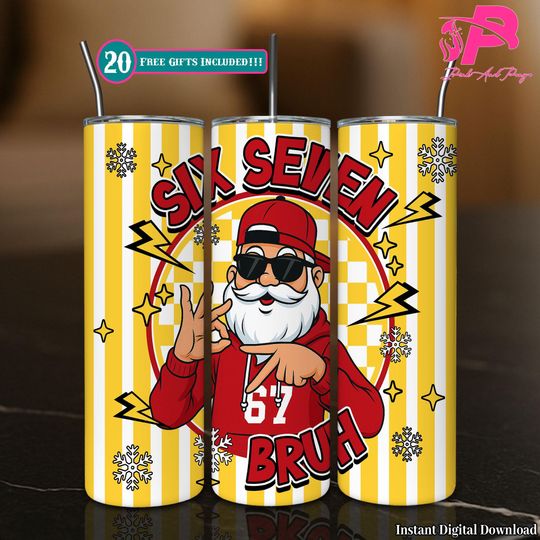 Discover Six Seven Bruh Funny Meme Christmas Hands 20 oz Skinny Tumbler Sublimation Design Png, Trendy Christmas 2025 Png, Funny Santa Design Png