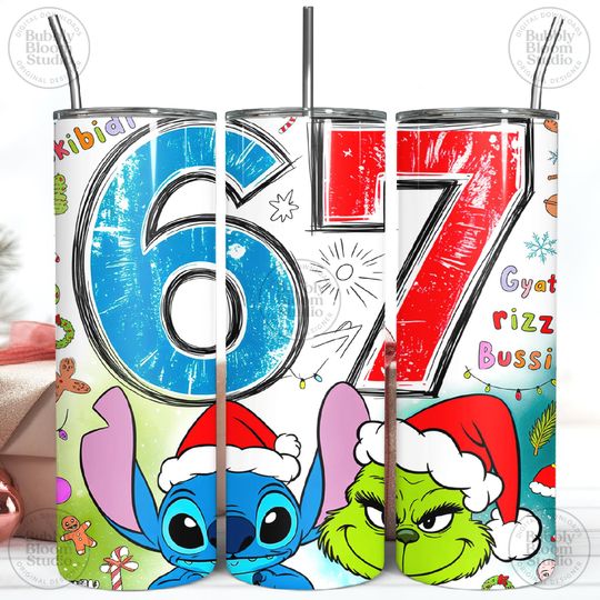 Discover Funny Green Guy & Blue Alien Christmas 20oz Tumbler Wrap, Drippy Holiday Cartoon Trendy 6-7 PNG, Cute Winter Character Sublimation Design