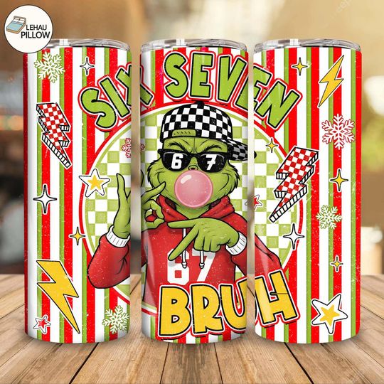 Discover Trendy Six Seven Bruh Funny Meme Christmas Hands 20 oz Skinny Tumbler Sublimation Design, Trendy Christmas 2025 Png, Funny Green Guy Design