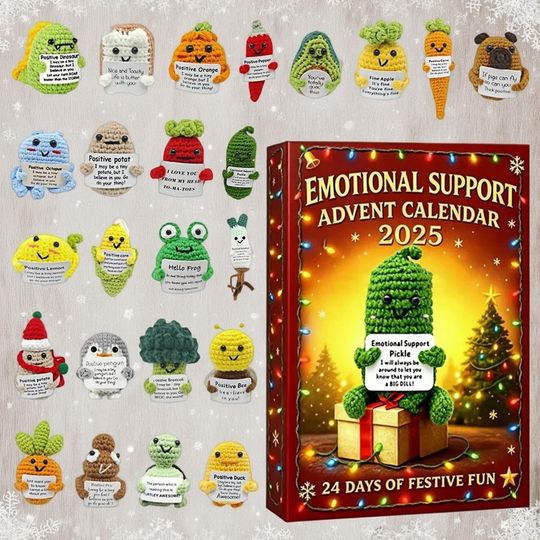 Discover Emotional Support Advent Calendar 2025, Emotional Support Pendant, Funny Acrylic Ornaments-Vegetables/Animal, Countdown Christmas Box
