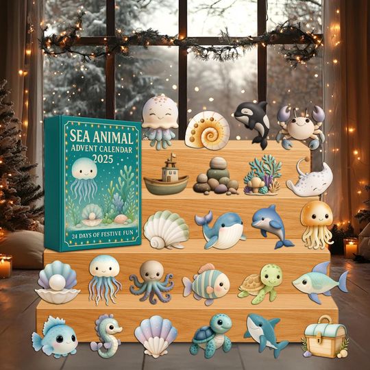 Discover Sea Animal Advent Calendar 2025, 24 Days of Festive Fun, Kids Christmas Countdown Box with Sea Animal, Sea Icon, Shark, Toys & Treats