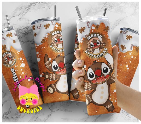 Discover Merry coffee Gingerbread stitches Tumbler 20 oz Skinny |Stitch cartoon Sublimation Designs, Full Wrap