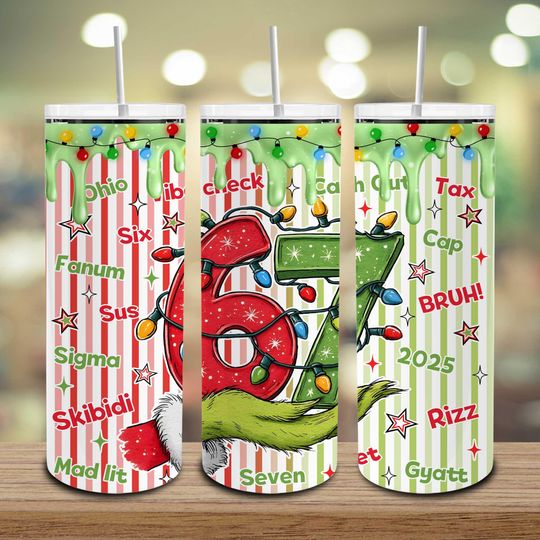 Discover 6 7 Greenmas Tumbler Wrap  , Viral 6 7 Joke Xmas Movie Design, 20oz Tumbler Wrap Sublimation, Six Seven Meme Straight Tumbler