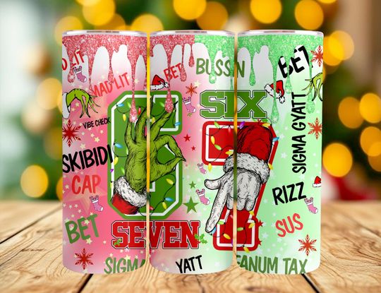 Discover Six Seven Bruh Funny Meme Christmas Hands 20 oz Skinny Tumbler  ,