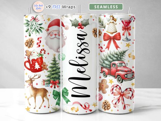 Discover Personalized Christmas Tumbler Wrap Design Add Your Own Name/Text Seamless Sublimation 20 oz Skinny Tumbler