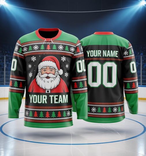 Discover Personalized Christmas Hockey Santa Jersey, Holiday Gift For Hockey Player