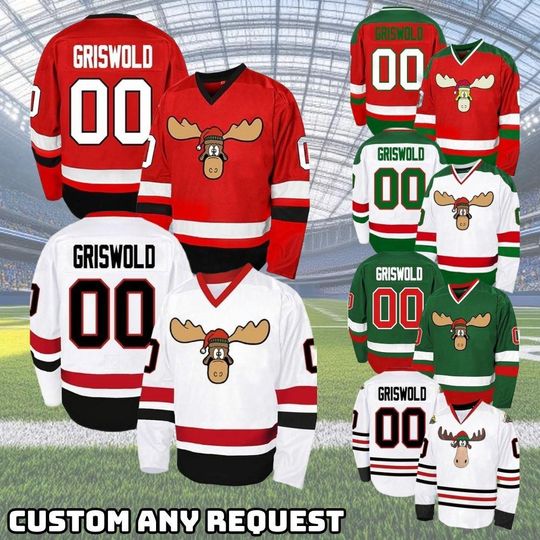 Discover All Stitched Jersey, Embroidery jersey, Personalized Griswold Mosee Christmas Hockey Jersey, Funny Xmas Sweater, Holiday Team Shirt