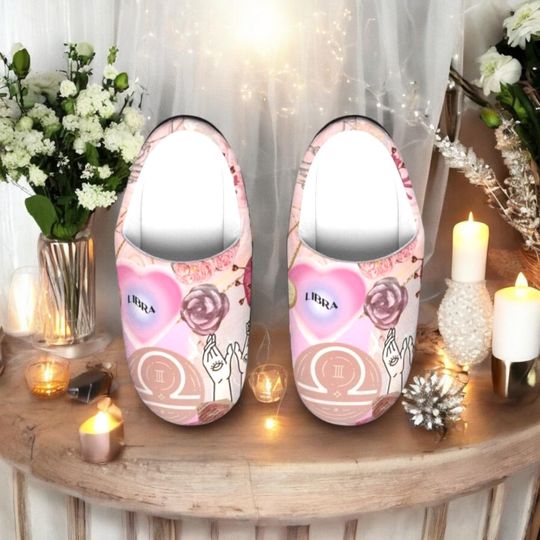 Discover Libra Zodiac Slippers Pastel Pink Celestial Astrology Horoscope Star Sign Indoor Shoes Cozy House Wear