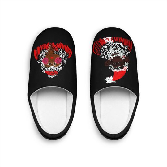 Black Santa Teddy Face slippers | holiday cozy indoor footwear