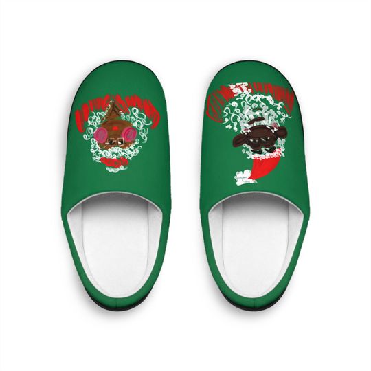 Discover Black Santa Teddy Face slippers | holiday cozy indoor footwear