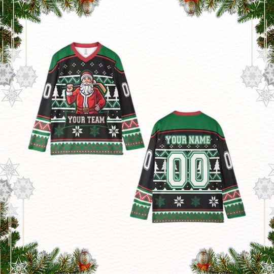 Discover Custom Hockey Christmas Jersey, Personalized Team Name Sweater, Santa Hockey Uniform Shirt, Custom Name Number Holiday Outfit