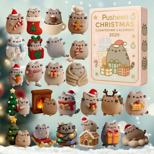 Pusheen Christmas Advent Calendar 2025, Cute Cat Ornament Set, Pusheen Holiday Countdown, Kawaii Gift for Cat Lovers