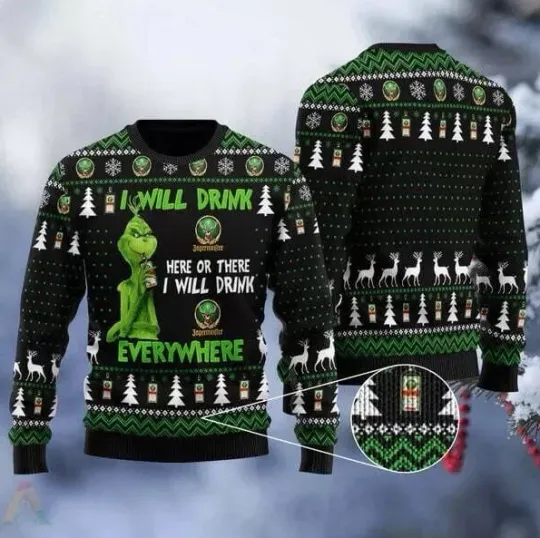 Discover funny character I Will Drink Jagermeister Everywhere Ugly Christmas Sweater BG