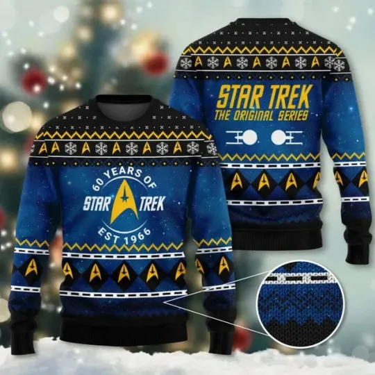 Discover Retro Space Sci-Fi Inspired Holiday Ugly Sweater | Futuristic Graphic Knit