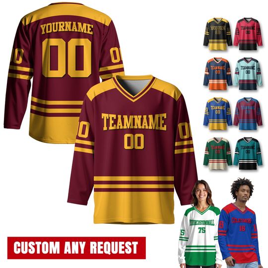 Discover Personalized Team Name Number Logo Jerseys Ice Hockey for Men Women Youth, Custom Sports Uniform for Fans Lover Hockey Shirt Game Day Outfit