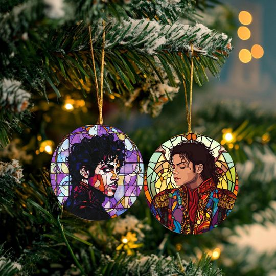 Prince & Michael Jackson Stained Glass Christmas Ornaments, Holiday Decor, Music Legends Collection
