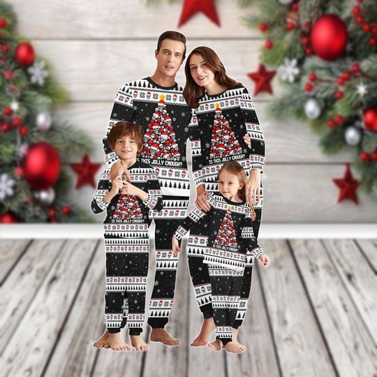 Discover Skulls Santa Family Pajama Set, Christmas Holiday Pajamas, Horror Matching Family Sleepwear, Creepy Xmas Gift