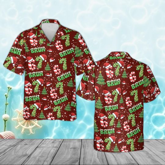 Discover Bruh 67 Meme Hawaiian Shirt, Funny Six Seven Bruh Aloha Shirt, Christmas Tree Joke Gift for Him/Her, Button Up Short Sleeve