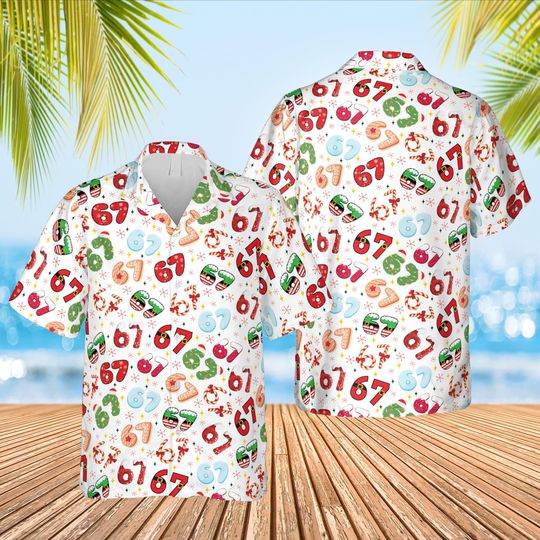Discover Funny 67 Six Seven Meme Christmas Hawaiian Shirt, Santa Six Seven Christmas Button Up Shirt, Santa 67 Holiday Shirt, Trending 67 Xmas Gift