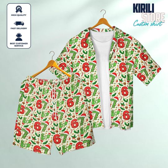 Discover Christmas Six Seven 67 Hawaiian Shirt, Funny Christmas Meme Tee, Funny Christmas Family Tee, Six Seven Meme Tee