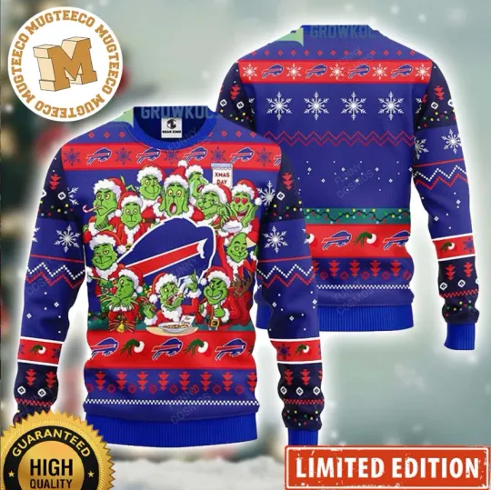 Discover Buffal0 Football Team Green Monster 12 Funny Faces Ugly Christmas Sweater