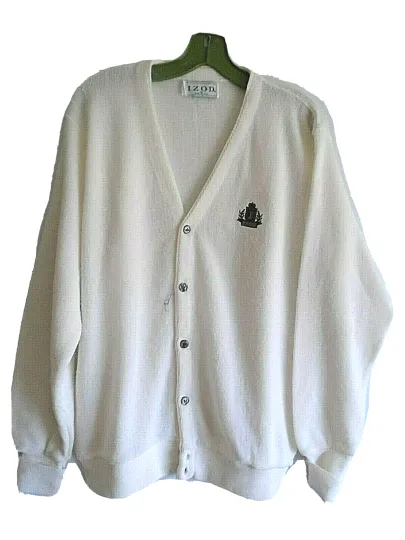 Discover vintage Izod Cardigan V-Neck Sweater Men's Size M White USA Made