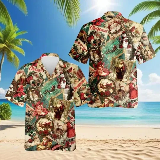 Discover Merry Christmas Santa Black Hawaiian Shirt – Funny Holiday Aloha Beach Outfit