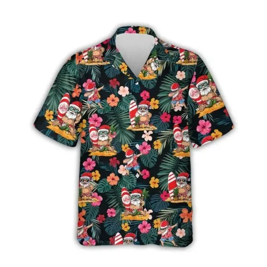 Discover Surfing Santa Hawaiian Shirt – Tropical Christmas Aloha Button Down Unisex