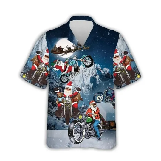 Discover Santa Motorcycle Hawaiian Shirt - Holiday Aloha Unisex Button Down