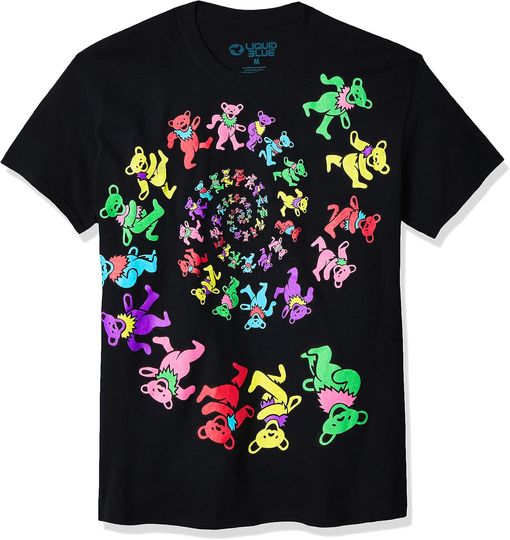 Discover Liquid Blue Unisex Grateful Dead Spiral Bears T-Shirt Black Large
