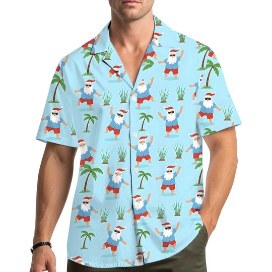 Discover Summer Beach Santa Hawaiian Shirt for Men Women Youth, Christmas Shirt Button Down, Funny Holiday Aloha Shirt, Tropical Xmas Top