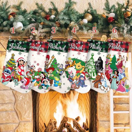Discover Mickey And Friends Xmas Stocking, Cartoon Movie Christmas Stockings, Characters Christmas Socks Home Decoration, Custom Name Stockings