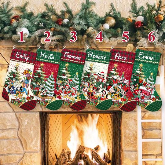 Discover Personalized Disney Mickey And Friends Xmas Stocking, Minnie Daisy Donald Pluto Goofy Christmas Stockings, Mickey Mouse Sock Home Decoration