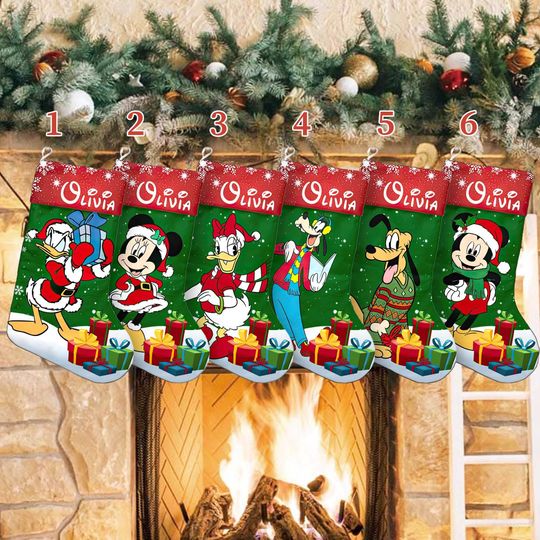 Discover Mickey And Friends Santa Hat Xmas Stocking, Mickey Mouse Christmas Stockings, Mickey Cartoon Santa Hat Christmas Socks Home Decoration