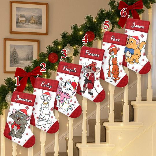 Discover Personalized The Aristocats Xmas Stocking, The Aristocats Santa Hat Christmas Stockings, Magic World Christmas Socks Home Decoration