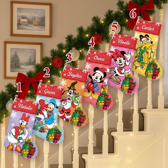 Discover Personalized Mickey And Friends Xmas Stocking, Minnie Donald Pluto Daisy Goofy Christmas Stockings, Mickey  Christmas Socks Home Decoration