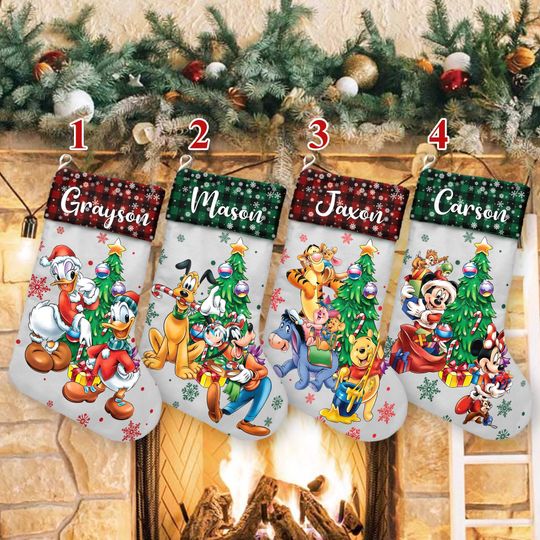 Discover Personalized Mickey & Friends Xmas Stocking, Pooh Christmas Tree Christmas Stockings, Disney Mickey Mouse Christmas Socks Home Decoration